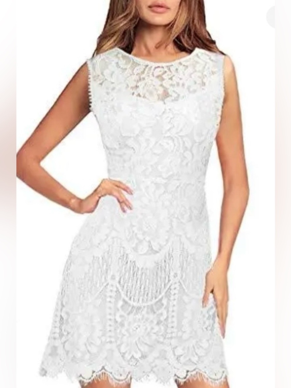 White Lace NWT Sleeveless Mini By MSLG Bridal Shower Rehearsal Dress Size M